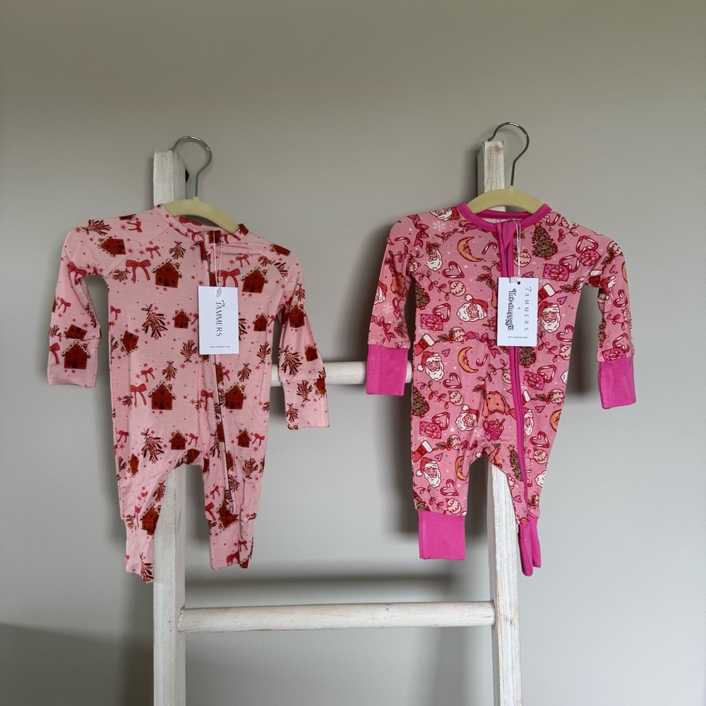 NWT Bundle NB In My Jammers Pink Christmas Rompers
